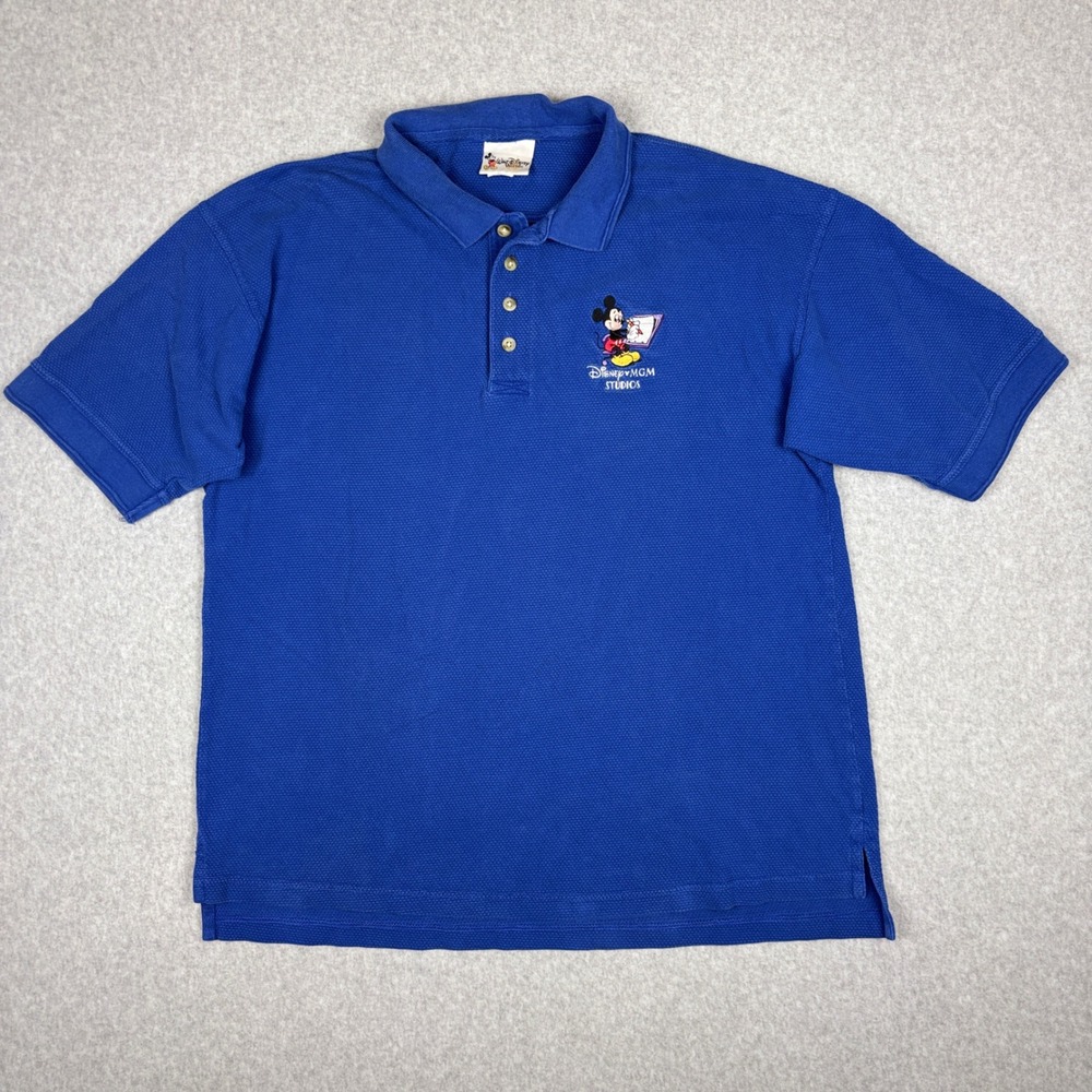 Vintage Disney MGM Studios Mickey Mouse Polo Shirt Mens XL Blue Pique Cotton